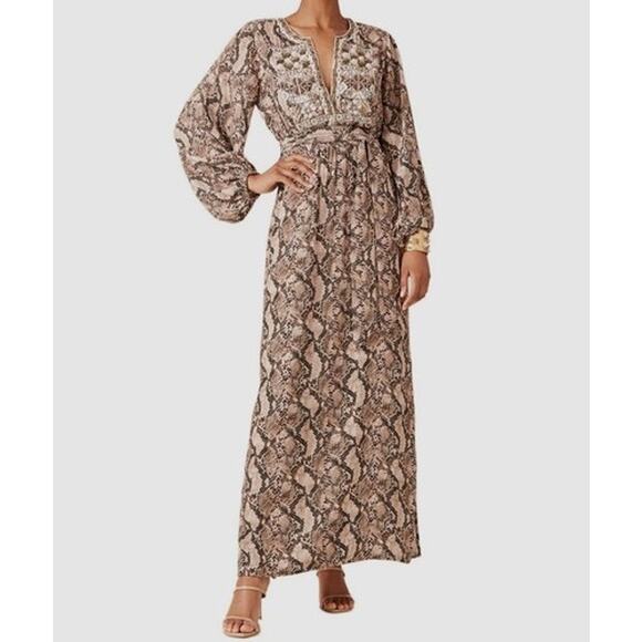 FIGUE Emani Snakeskin-Print Blouson Sleeve Dress Size XS - Picture 1 of 14